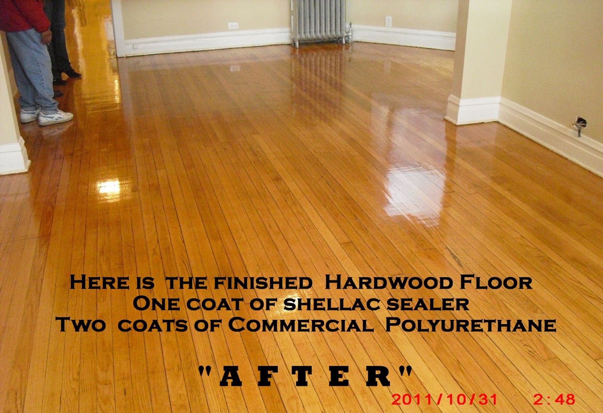 Hardwood floor after shellac and polyurethane